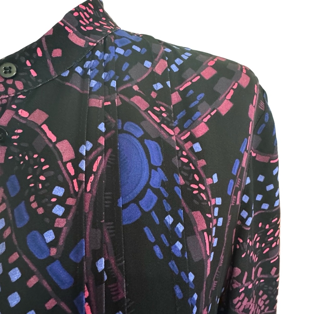 Reiss Long Sleeve Dress Button Up Black Purple Pink Viscose Size 6 - Picture 9 of 16